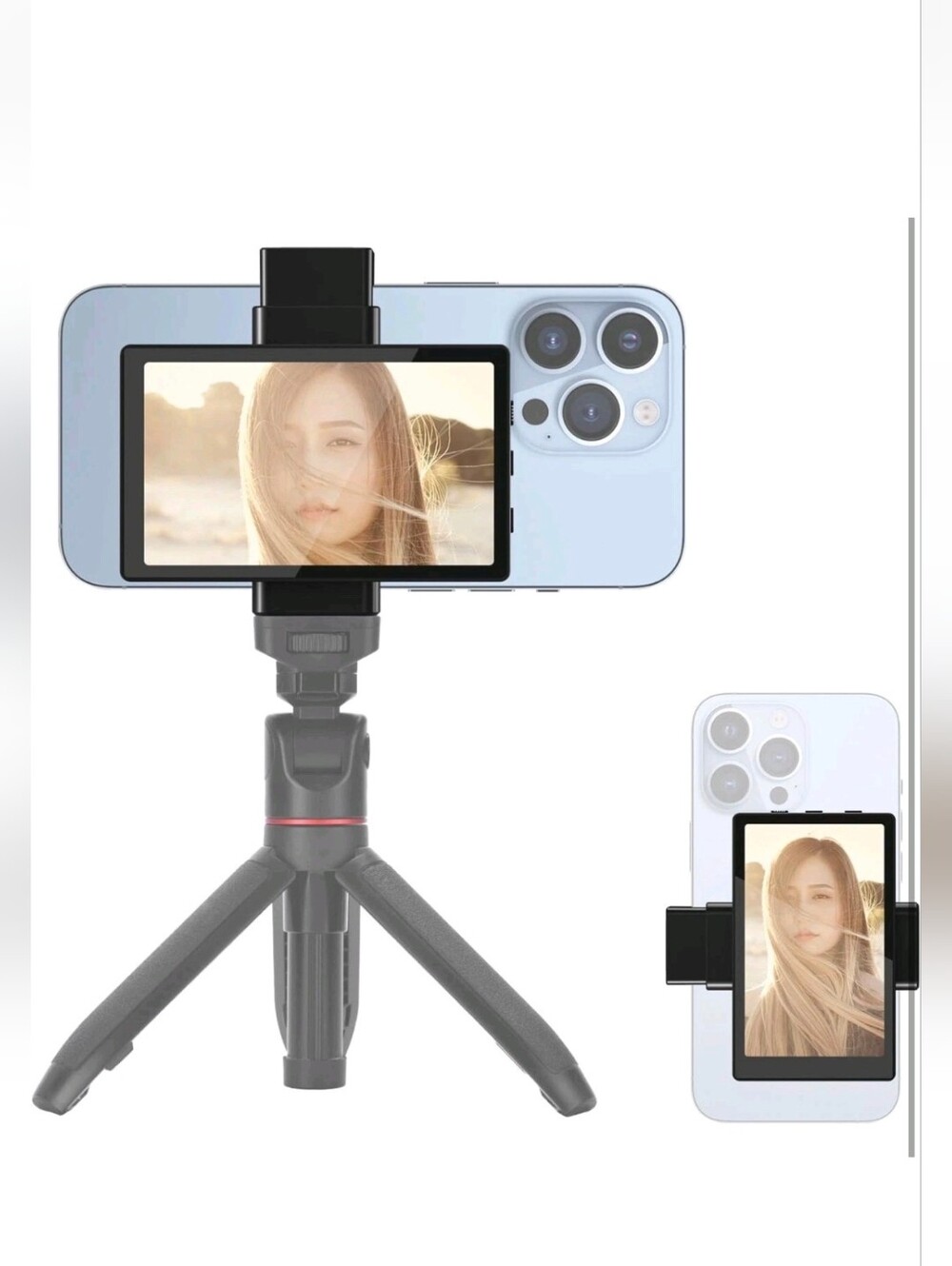 Newmowa Phone Vlog Selfie Monitor Screen, Magnetic Phone Holder Clip Mount Open